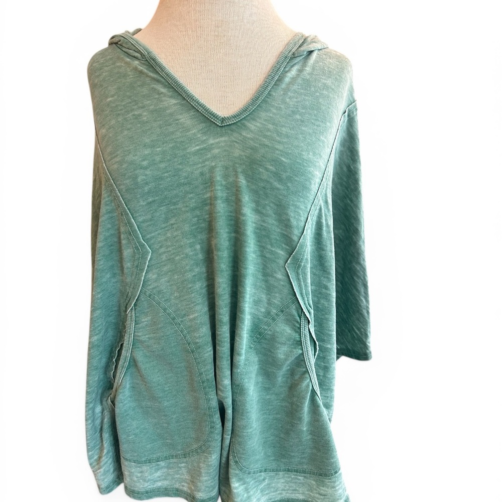 XCVI Wearables Light Teal V-Neck Hooded Pullover soft perfect for a workout